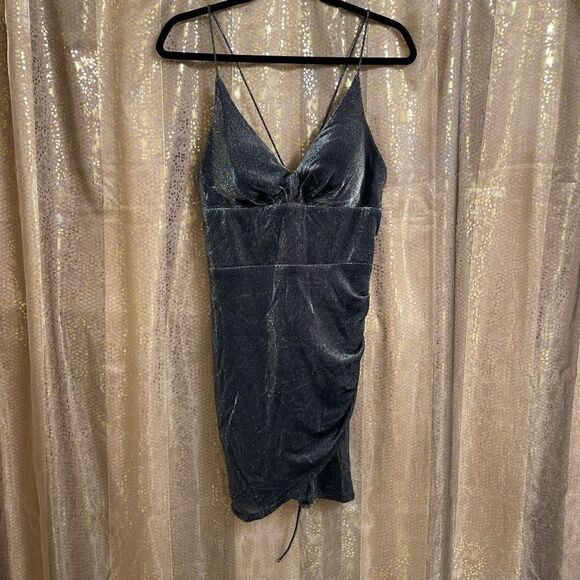 Blondie Nites Black Silver Sparkly Mini Dress, Size 15/L - Picture 1 of 7